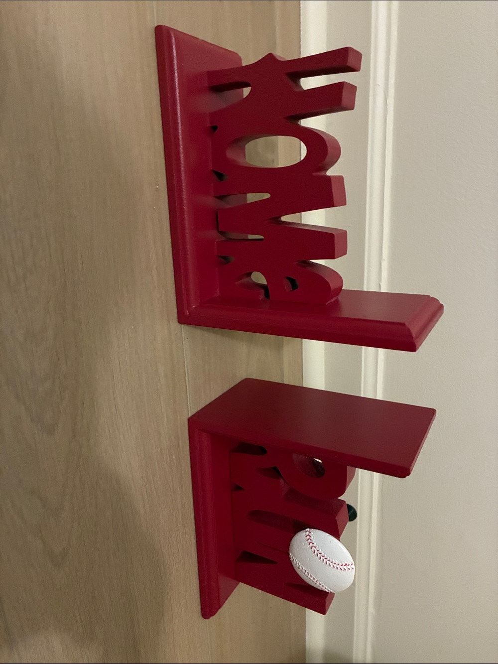 Baseball Themed Sports Homerun Wooden Red Bookends Real Wood 8 Inches Long